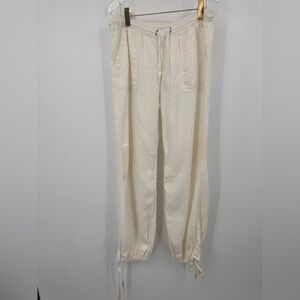 Sitwell Linen Joggers Pants Cream Ivory Pockets Womens Large | T278